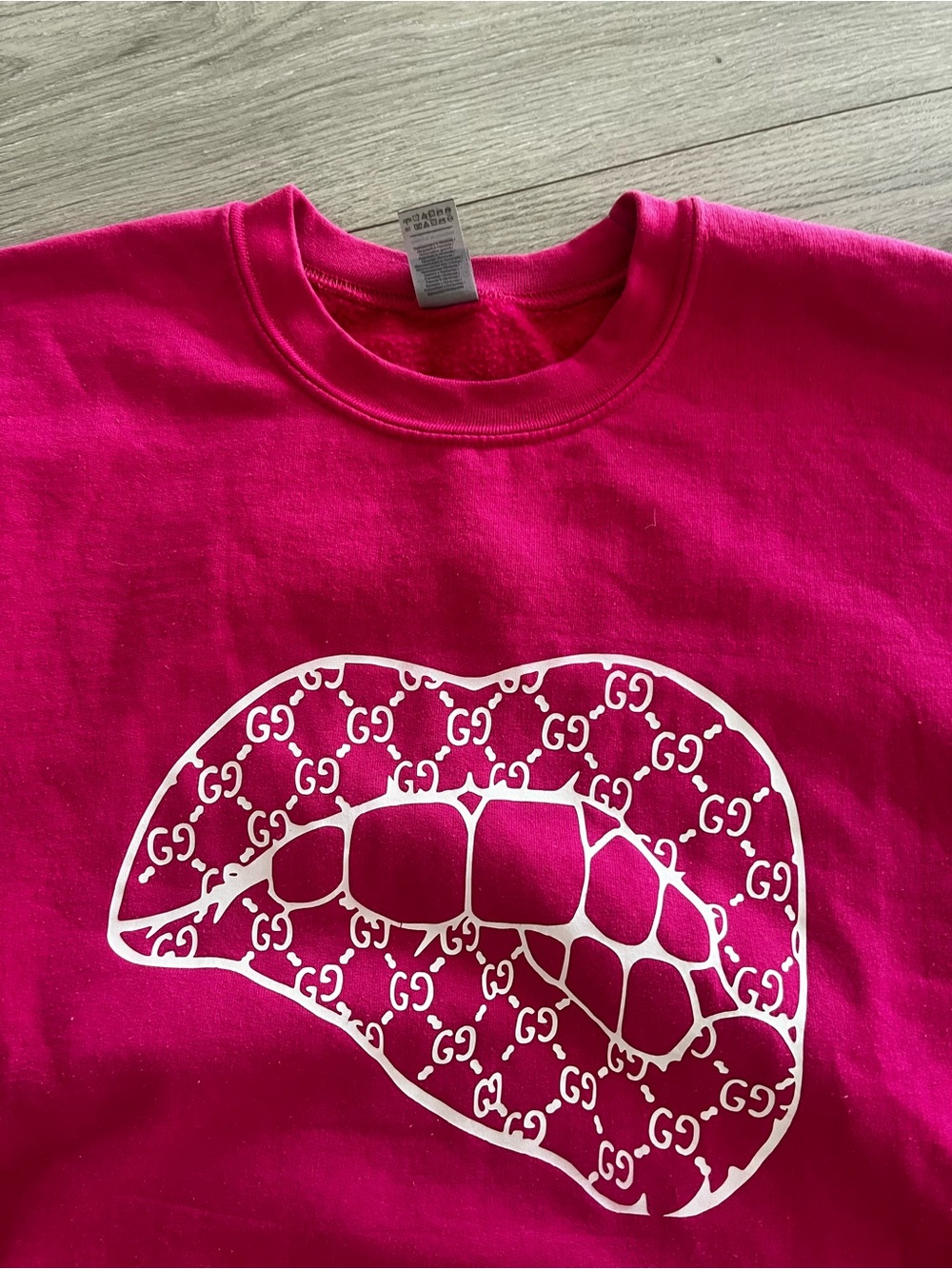 GG inspired Hot Pink Sweatshirt with White Lip Graphic